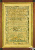 Pennsylvania silk on linen sampler wrought by Sarah DW Barrett early 19th c