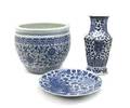 Three Chinese Blue and White Decorated Articles