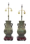A Pair of Chinese Bronze Archaistic Hu Vessels