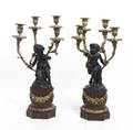 A Pair of Louis XVI Style Bronze and Marble FourLight Candelabra