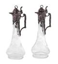 Two German Etched Glass and SilverPlate Mounted Glass Claret Jugs