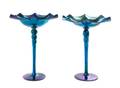 A Pair of Steuben Blue Aurene Glass Compotes