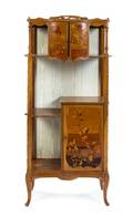 A French Art Nouveau Various Woods Marquetry Etagere