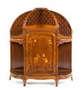 A French Art Nouveau Marquetry Decorated Oak Etagere