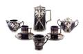 An Art Nouveau Assembled Silver Overlay Porcelain Tea Set