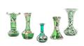 A Collection of Five Art Nouveau Silver Overlay Glass Cabinet Vases