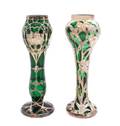 Two Art Nouveau Silver Overlay Glass Vases
