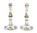 A Pair of Enamel on Copper Candlesticks