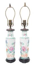 A Pair of Chinese Export Porcelain Table Lamps