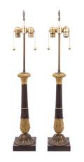 A Pair of Louis Philippe Style Gilt and Patinated Bronze Table Lamps