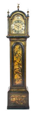 An English Lacquered Tall Case Clock