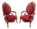 A Pair of American Victorian Rosewood Tufted Back Armchairs