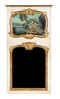 A French Painted and Parcel Gilt Trumeau Mirror