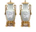 A Pair of Louis XVI Style Gilt Bronze Mounted PatesurPate Urns