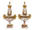 A Pair of Louis XVI Style Gilt Bronze Mounted Marble Urns