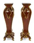 A Pair of Louis XV Style Gilt Bronze Mounted Kingwood and Parquetry Pedestals