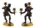 A Pair of Gilt and Patinated Bronze Figural TwoLight Candelabra
