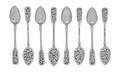 Eight Russian Silver and Niello Teaspoons