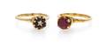 A Collection of 14 Karat Yellow Gold Synthetic Ruby Sapphire and Diamond Rings
