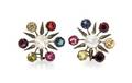 A Pair of Silver and Multi Gem Starburst Earclips