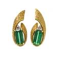 A Pair of 18 Karat Yellow Gold Tourmaline and Diamond Earclips