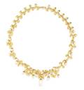 A Yellow Gold and Cultured Pearl Foliate Motif Necklace