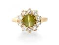 A Yellow Gold Cats Eye Chrysoberyl and Diamond Ring