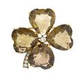 A Gold Smokey Quartz and Diamond Four Leaf Clover Brooch