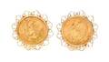 A Pair of 14 Karat Yellow Gold and Mexican Gold Coin Earclips