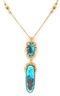 A Yellow Gold Turquoise and Diamond Necklace