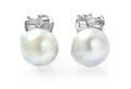 A Pair of 18 Karat White Gold Cultured Pearl and Diamond Earclips