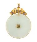 A 14 Karat Yellow Gold Jade and MultiGemstone Pendant