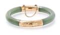 A Jade Open Bangle with Yellow Gold Caps