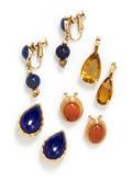 A Collection of 14 Karat Yellow Gold Lapis Lazuli Citrine and Agate Jewelry