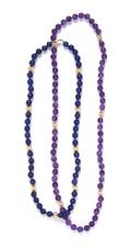 A Collection of Amethyst Lapis Lazuli and Yellow Gold Bead Necklaces