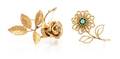 A Collection of 14 Karat Yellow Gold Diamond Sapphire and Emerald Flower Brooches
