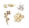 A Collection of Gold Cultured Pearl Diamond and Gemstone Brooches