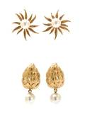 A Collection of 14 Karat Yellow Gold and Cultured Pearl Earrings
