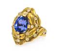 An Art Nouveau 18 Karat Yellow Gold Sapphire and Diamond Ring