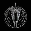 A Molded Glass and Platinum Deux Figurines Et Fleurs Pendant Rene Lalique