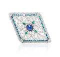 A Fine Platinum Sapphire Diamond and Emerald PendantBrooch Tiffany  Co Circa 1912