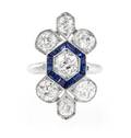An Art Deco Platinum Diamond and Sapphire Ring