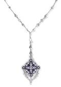 An Edwardian Platinum Diamond and Enamel Pendant and Longchain