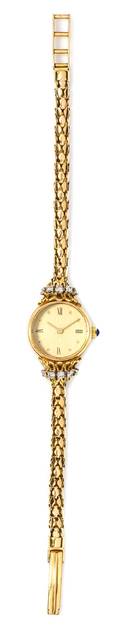 A Vintage 18 Karat Yellow Gold and Diamond Watch French