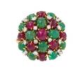 An 18 Karat Yellow Gold Ruby Emerald and Diamond Ring