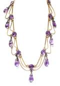 An Antique Yellow Gold Silver Amethyst Pearl and Diamond Swag Necklace