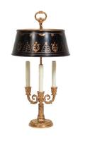 An Empire Style Gilt Metal ThreeLight Bouillotte Lamp