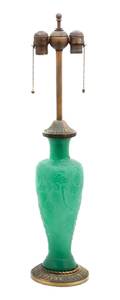 A Steuben Green Glass and Gilt Bronze Mounted Table Lamp