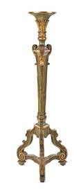 A Neoclassical Style Painted and Parcel Gilt Torchere