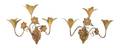 A Pair of Gilt Tole ThreeLight Sconces